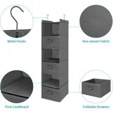 6 Tier Shelf Hanging Closet Organizer, Closet Hanging Shelf With 2 Sturdy Hooks For Storage, Foldable (Grey-D3)