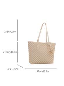 女士时尚休闲通勤单肩包带字母印花大容量手提包字母吊坠，适合逛街，钱包，购物，年轻女性，大学生，新人，白领。非常适合办公室，大学，工作，商务，通勤，户外活动，旅行和郊游 - 白色 - 查看 7