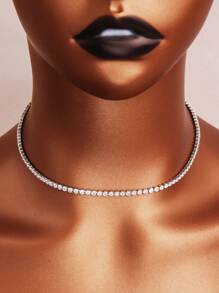1pc Claw Chained Necklace With Single Row Cubic Zirconias, Copper Alloy Chain Inlaid With Synthetic Zirconia, Suitable For Women's Daily/Party Wear