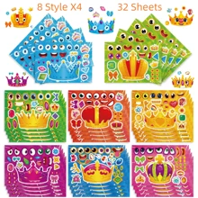 8/16/24/32pcs Children Face Stickers, 8 Different Cartoon Crown Patterns, Girls Theme Design, Suitable For Children's Birthday Party Gifts And Craft Activities - Multicolor - View 13