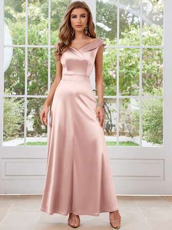 MUXXN 复古 1950 年代缎面 V 领鸡尾酒会礼服