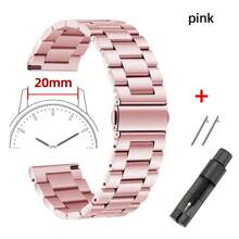 1pc Unisex Solid Stainless Steel Three Bead Dual Button Folding Buckle Watch Band, Compatible With Samsung Galaxy Watch 6/5/4, Watch, Watch, 22mm 20mm 18mm 16mm, Comes With Band Adjustment Tool - MZ/PKSZ - View 9