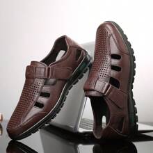 Men's Outdoor Casual Hollow Breathable Leather Sandals, Summer - Brown - View 7