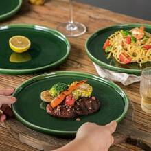 Ceramic Dinner Plates Set, 10.5 Inch, Set Of 6, Round, Microwave, Oven, Dishwasher Safe, Porcelain Fluted Suitable For Steak, Pasta, Pizza, Home, Party, Restaurant (Blue) - 綠色 - 查看 3