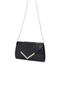 V-Shape Metal Envelope Bag With Detachable Shoulder Strap, Can Be Handheld - Black - View 1