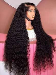 bling hair 13x4 13x6 Lace Front Wigs Human Hair Deep Wave Wigs Transparent Lace Frontal Wigs Human Hair 180 Density Deep Curly Lace Front Wigs Human Hair Pre Plucked Deep Wave Frontal Wigs With Baby Hair - 黑色 - 查看 1
