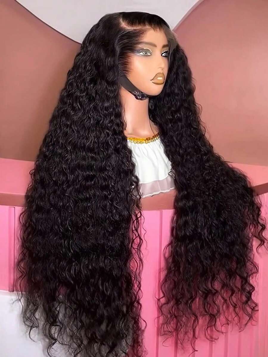 bling hair 13x4 13x6 Lace Front Wigs Human Hair Deep Wave Wigs Transparent Lace Frontal Wigs Human Hair 180 Density Deep Curly Lace Front Wigs Human Hair Pre Plucked Deep Wave Frontal Wigs With Baby Hair - 黑色 - 查看 1