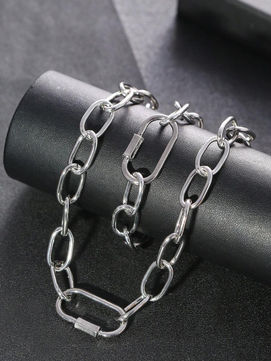 铝合金嘻哈街头风格项链和手链首饰套装，男女情侣配饰 - 項鍊 - 查看 1