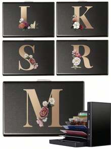 Metal Card Box Holds 6 Card Cases Men RFID Blocking Metal Slim Wallet Credit Card Holder Slim Wallets Money Bag Card Cover Initial Name A To Z Letter Printing Anti-Scan Credit Card Holder Thin ID Case - Black - View 1