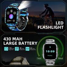 EIGIIS 极简主义运动智能手表，配备 1.96 英寸 IPS 屏幕、无线 5.3、LED 手电筒、430mAh 可充电电池、磁吸充电、计步器、240x240 分辨率、折叠扣、硅胶表带，适用于 iOS 和 Android - 彩色 - 查看 5