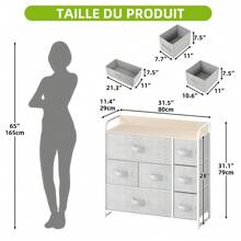 Commode, 7 Tiroirs En Tissu Commode Chambre Meuble De Rangement,Cadre En Métal,Style Moderne,Pour Chambre à Coucher, Salon,Gris Profond - 淺灰色 - 查看 6