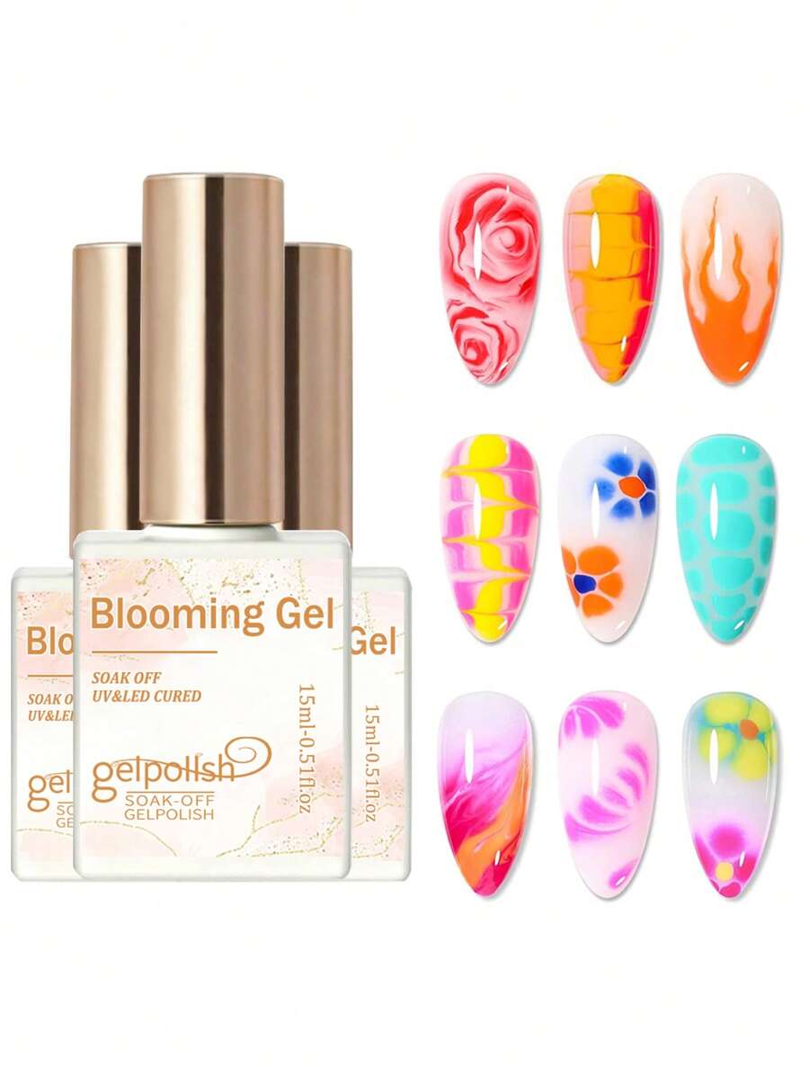GELPOLISH 3瓶15毫升绽放凝胶指甲油,透明UV LED绽放凝胶,可打造大理石、天然石材、水彩花卉印花效果,可卸除凝胶指甲,DIY美甲设计,美甲艺术礼品 - 無色 - 查看 1