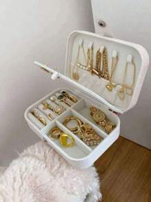 1pc Jewelry Box With 2 Layers, Large Capacity Jewelry Storage Box, Jewelry Display Tray For Necklace, Earrings, Rings, White Simple Compartment Jewelry Showcase, Dust-Proof And Anti-Oxidation, Minimalist Portable Jewelry Case, Travel Jewelry Organizer, Small Earring Ring Jewelry Box, Suitable For Earrings, Necklaces, Rings, Compact, Spacious, With Clasp, Lipstick, Watch, Women Gift, Girlfriend Gift, Christmas Gift, Halloween Gift, New Year Gift