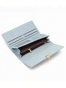 1pc Blue Long Wallet, 2025 Spring New Ladies' Long Wallet, Korean Minimalist Solid Color Zipper Trifold Wallet With Multiple Card Slots, Expandable Fresh And Simple Fashionable Mobile Phone Wallet, Premium Gift - Blue - View 5