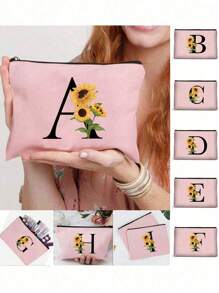Flower Canvas Toiletry Bag, Cosmetic Bag, Makeup Bags, Wallet Name Initials A-Z Letter Pattern Toiletry Organizer Pouch Wash Bag, Lightweight, Foldable Cosmetic Pouch With Zipper | Easy-Clean, Versatile Makeup Case For Travel & Holiday Gifts Makeup Organizer Makeup Storage Bag Mini Pouch Travel Small Makeup Case Accessories Make Up Holder Brush Bag Make Up Container Cosmetic Bag Travel Essentials Ladies Accessoires Travelling Stuff
