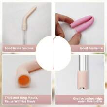 5pcs 8mm Colorful Silicone Straw Tips And Bases, Reusable Silicone Metal Straw Tips, Replacement Elbow Silicone Straw Lids Cup Tumblers, Suitable For Straws With Diameter 8-10mm