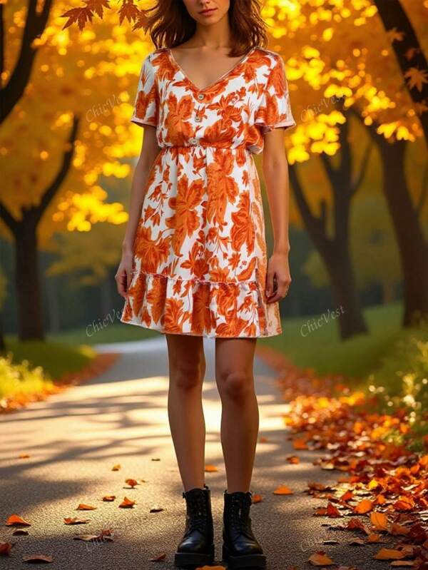 Vestido longo casual floral estampado boêmio de manga curta feminino verão