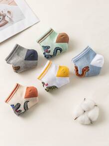 5 pares de calcetines para niños con diseño de dinosaurios de dibujos animados, suaves y cómodos, de malla transpirable, adecuados para uso casual, regalos, viajes, colores/diseños aleatorios