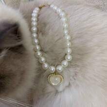 1 件复古心形珍珠项链，优雅时尚的宠物项圈可调节链条，适合日常佩戴、婚礼、派对