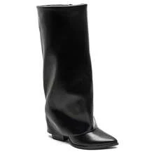 Botas altas de punta fina minimalistas y versátiles de color negro de moda