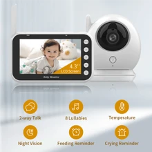 1pc Baby Monitor Camera With 4.3'' Rechargeable Screen, 2.4Ghz Wireless Two Way Talk Video Camera, Temperature Detection And Alert, Crying Reminder, Breast Feeding Reminder, 8 Lullabies, Suitable For Indoor, Home, Nursery Use, Birthday Gifts, Holiday Gifts.