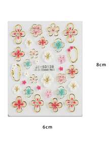 2 Pieces Of Spring And Summer Hot Gold Edged Flower Petal Relief Nail Stickers, Disposable Self-Adhesive Backing Adhesive, Women's DIY Art Decoration Accessories Nail Stickers
