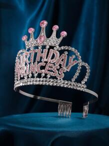 1件欧美风格派对/婚礼/生日皇冠，合金水晶水钻新娘头饰 - 金色 - 查看 7