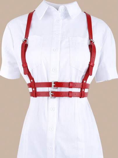 1pc Women Plus Size PU Leather Sexy Bondage Waist Belt, Suitable For Daily Wear And Parties