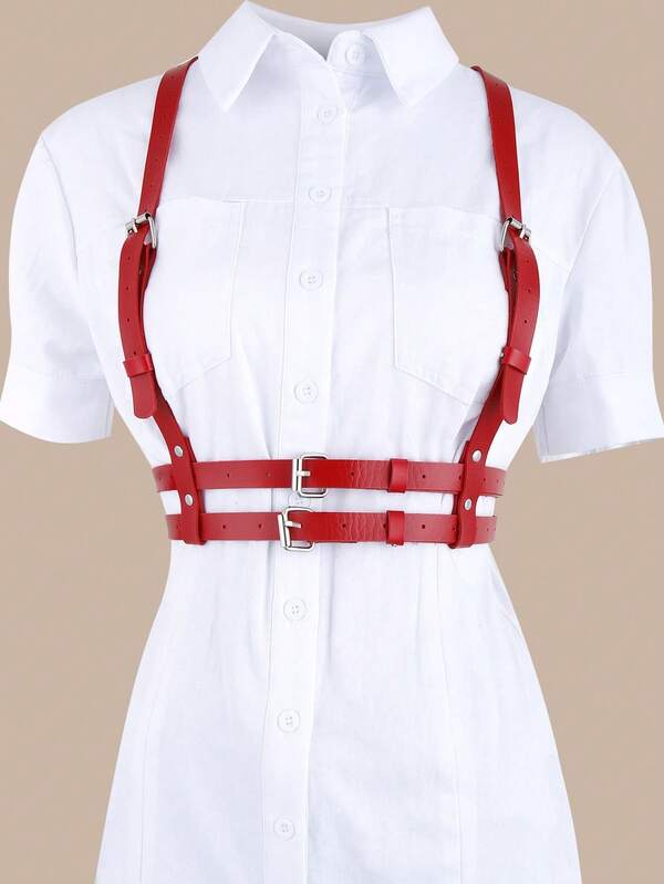 1pc Women Plus Size PU Leather Sexy Bondage Waist Belt, Suitable For Daily Wear And Parties