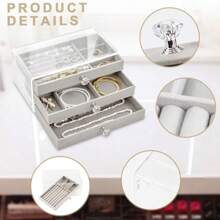 NetHong Acrylic Jewelry Organizer 3 Drawers Storage Transparent Jewelry Display Beige UK Spring Cleaning Back To School Dormitory Storage - Grey - View 4