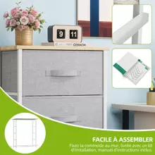 Commode, 4 Tiroirs en Tissu Commode Chambre Meuble de Rangement, Cadre en Métal,pour Chambre à Coucher, Salon,Gris Profond