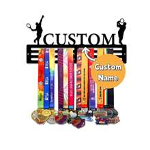 1pc Customizable Tennis Player Award Medal Display Rack, Personalized Name Medal Holder, Iron Art Home Decor Wall Mounted Rack For Bedroom, Living Room, Foyer