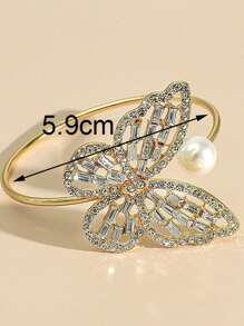 1pc Fashion New Butterfly Crystal Rhinestone Hollow Faux Pearl Open Bangle Bracelet, Gift For Women