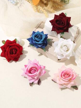 2 件人造玫瑰花发夹，红色、粉色、蓝色、白色、酒红色，适合海滩婚礼、休闲波西米亚风、派对和优雅场合