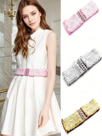 1pc Metallic Fish Scale Waist Belt, Halloween & Christmas Fashion Waist Chain, Elastic Waist Decor For Jacket, Suit Coat, Style Valentines