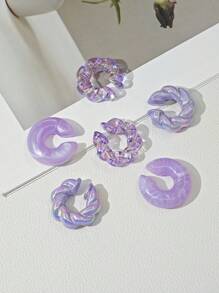 Set de 8 pares de aretes de clip en C de cuentas acrílicas de estilo simple y vibrante con tema de dopamina, regalo para mujeres para usar a diario o en fiestas