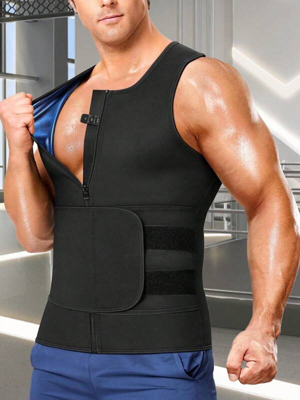 Sauna Suit For Men 2 In 1 Waist Trainer Sauna Shirt For Men Sweat Band For Stomach