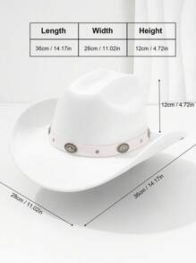 1 件男女通用纯色铆钉 PU 皮革爵士巴拿马西部宽边卷边帽