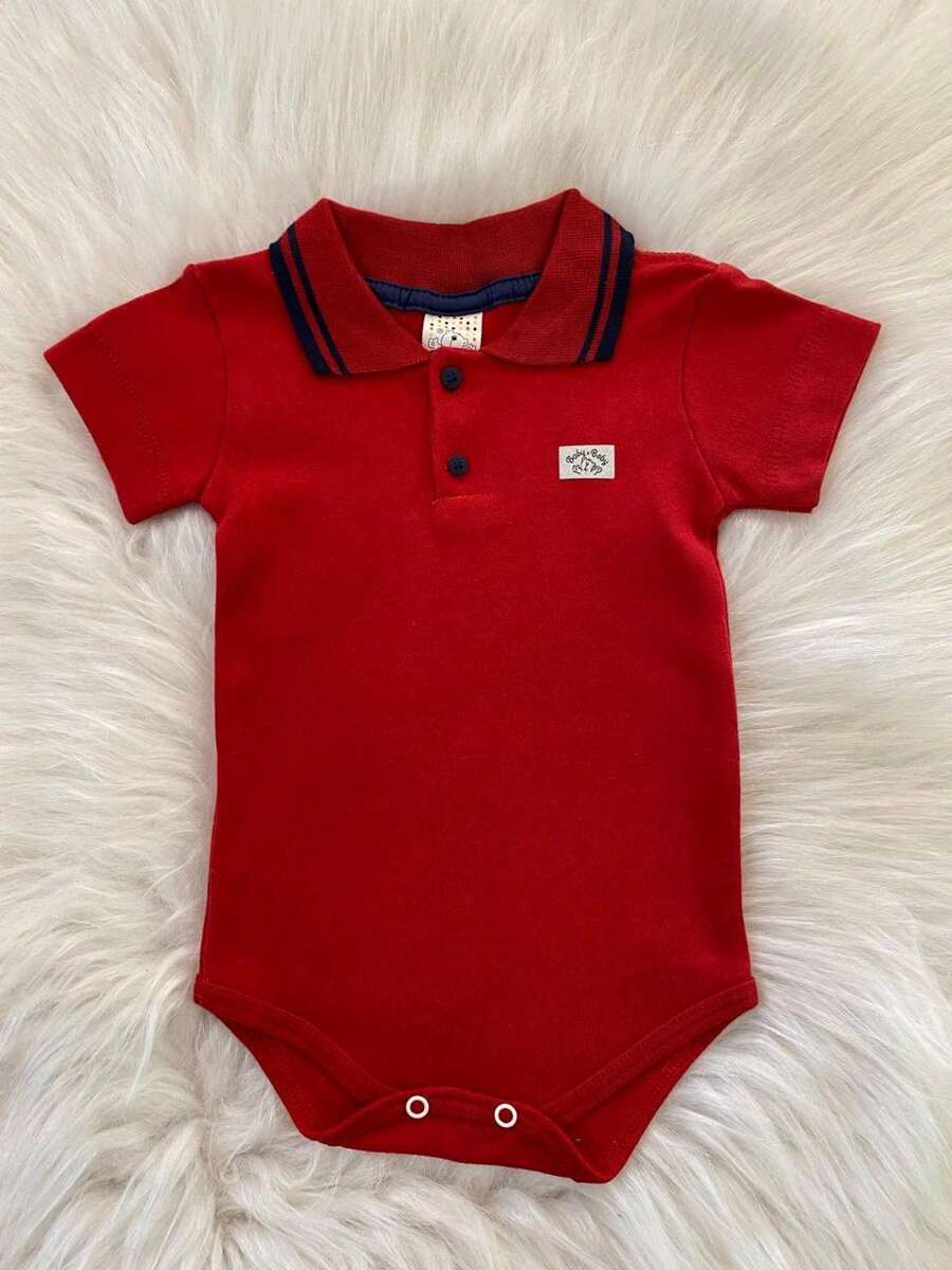 Baby Boy's Polo Neck Bodysuit - Short Sleeve - Merah - View 1