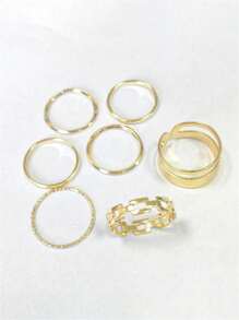7pcs/Set Random Minimalist Metal Textured Knuckle Rings Set, Ladies Simplistic Rings Set