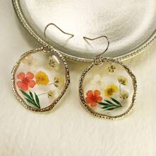 1 para boho żywicy liści i suszonych kwiatów asymetrycznych wiszących kolczyków, odpowiednie na damskie przyjęcie świąteczne, codzienne, wakacyjne - nieregularny - Zobacz 11