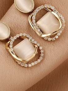 1 对几何猫眼石耳环，不对称玻璃水钻装饰小企业性感配饰 - 金黃色 - 查看 3