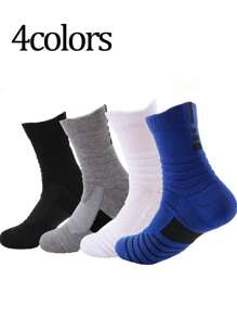 4pcs/Pack Men's Thick Terry Cushioned Mid-Calf Sports Socks, Moisture-Wicking Non-Slip For Running, Hiking, Basketball - Multicolor - View 1