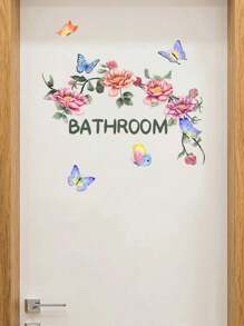 Floral English Bathroom Wall Sticker, Decorative Door Wall Poster For Bathroom, Living Room, Bedroom, Self-Adhesive Wall Decal Gifts Birthday Graduation Room Decor Home Decor Wall Decor Bathroom Decor Bedroom Decor Room Decoration Stuff Living Room Decor House Decor Home Decor Living Room Wall Art Wall Paper Stickers Personalised Stickers