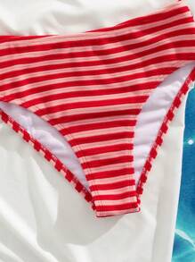 2pcs Sweet & Cute Style Women Bikini Set, Striped Stretchy Towel Fabric Soft & Comfortable Swimwear - Red - View 3