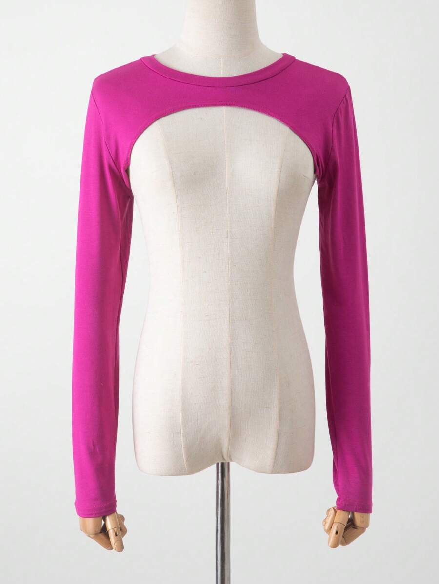 1 件女士粘胶纤维黑色舒适百搭短款披肩夹克，带肩袖，性感领子 - 玫紅色 - 查看 1