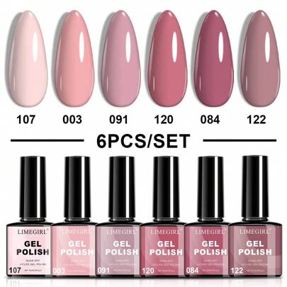  LIMEGIRL 6 Parçalı Nötr Nude Jel Oje Seti, Jel Süt Beyazı Çıkarılabilir UV Jel Oje, Tırnak Salonları ve Evde Kendin Yap Manikür İçin Uygundur
