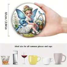 4pcs Round Coasters, Colorful Printed Heat Insulation Coasters With Magical Pattern, Non-Slip Table Mats, Kitchen Supplies, Car Coasters, Room Decor - Multicolor - View 5