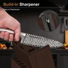 14 Piece Kitchen Knife Set With Block And Built-In Sharpener,  Full Tang Knives Sets German Stainless Steel, Dishwasher Safe Silver