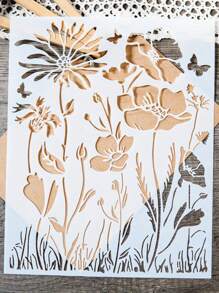 1 Stück wiederverwendbare Wildblumen Schablone mit Wurzel- und Blattmuster - Cremeweiße DIY Basteln Vorlage zum Bemalen von Holz, Wänden, Stoffen, T-Shirts, Leinwand - Hochwertige Heimdeko Kunstbedarf, Stoffmalerei | Natur inspiriertes Design | Vielseitiges Bastelwerkzeug, Schablonen zum Malen